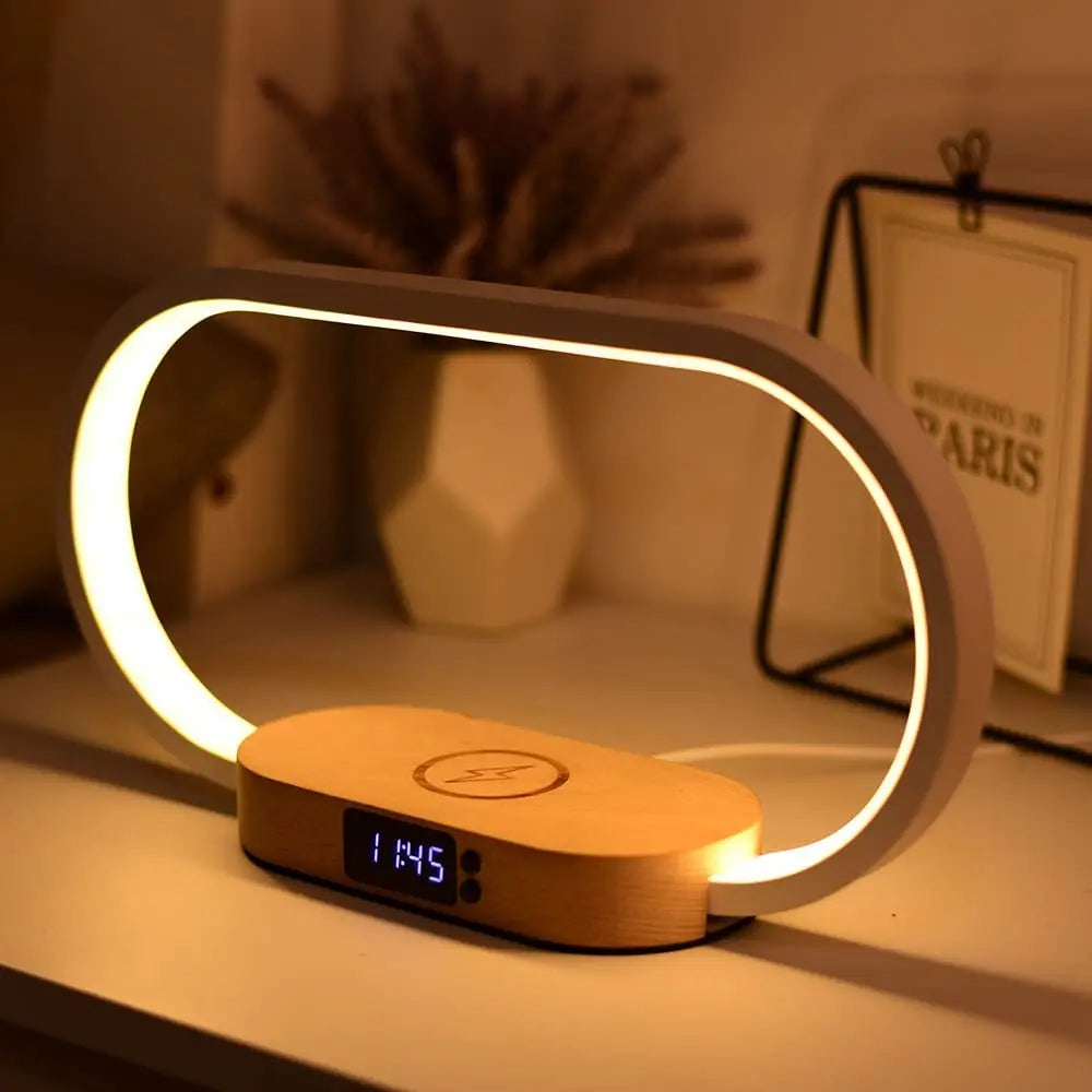 Versatile Wooden Lamp with Wireless Charger